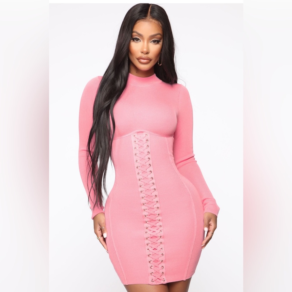 Fashion Nova Pink long sleeve mini corset dress
